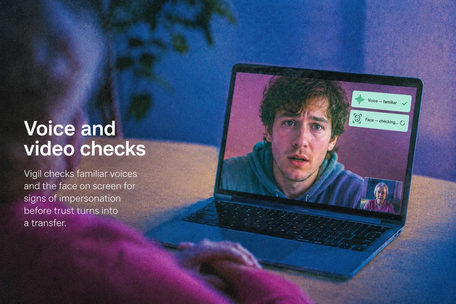 A call interface checking the voice and face